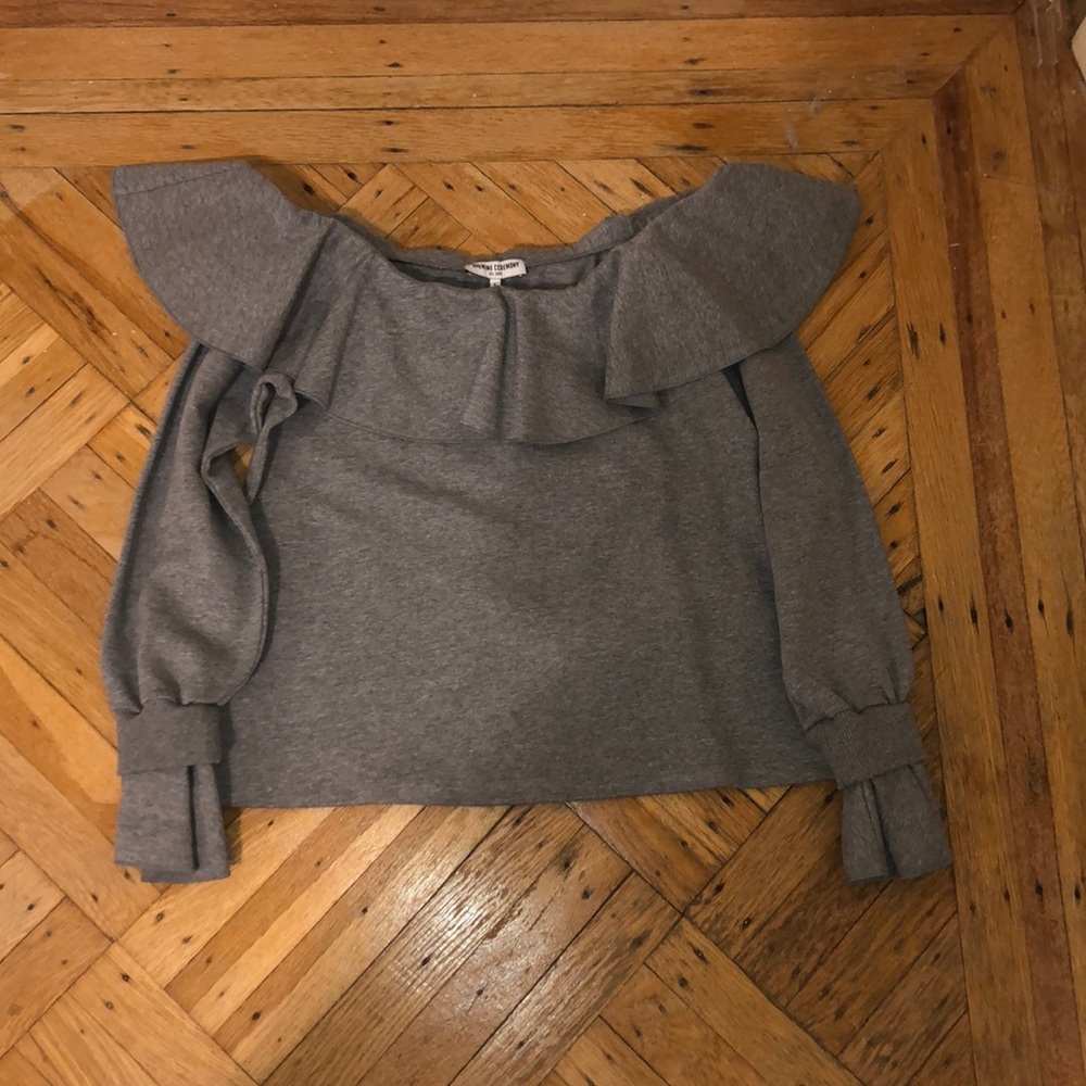 Opening ceremony charcoal off the shoulder sweater